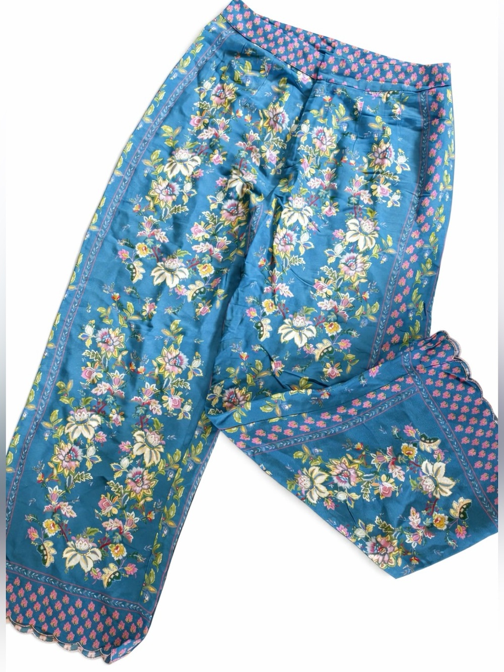 Aratta Teal Floral Wide-Leg Pants with Pink Accents size LARGE